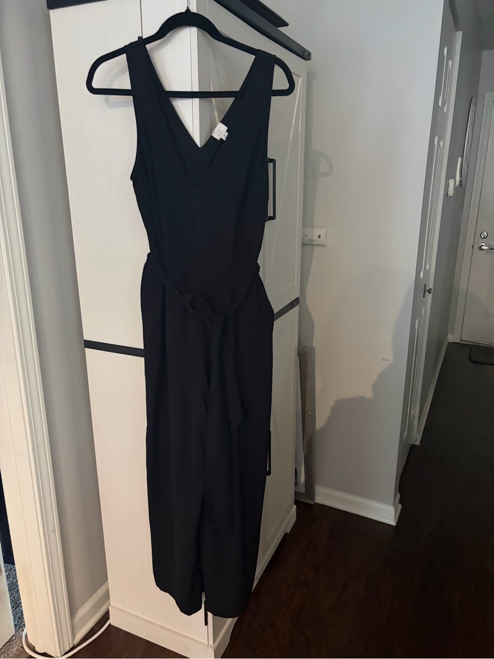 a new day Black Sleeveless V-Neck Midi Jumpsuit with Waist Tie